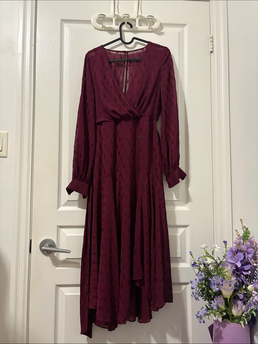 Ever New Burgundy Long Sleeve Wrap Midi Dress